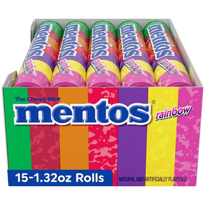 Mentos Chewy Mint Candy Roll Rainbow Mint Candies 14 Pieces Per Roll 15 Count Mentos