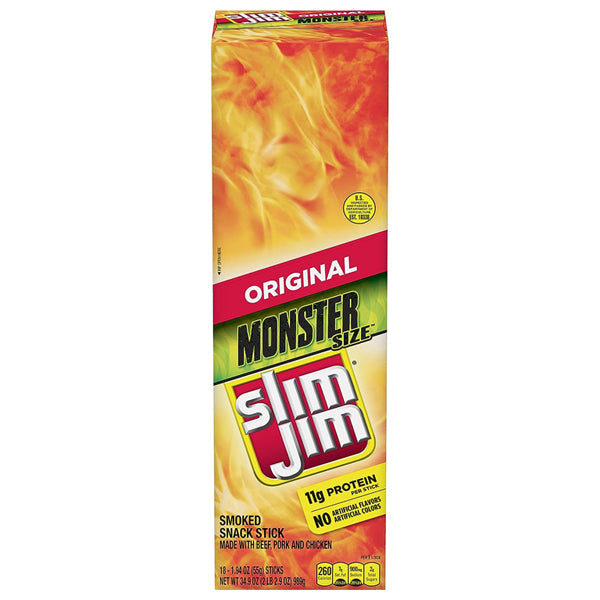Slim Jim Monster Smoked Meat Sticks Original Flavor 18-Count - 1.94 oz