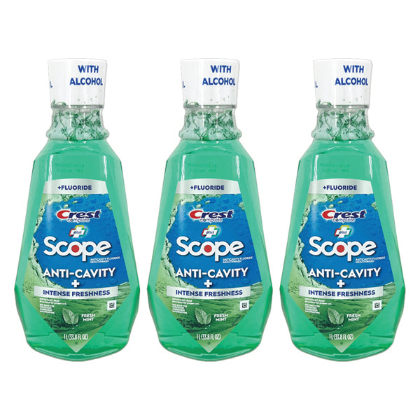 3 Pack - Crest Scope Anti-Cavity+ Mouthwash with Alcohol, Fresh Mint 1 Liter