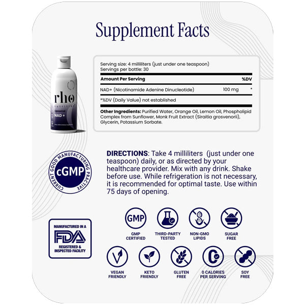 Rho Nutrition Liposomal NAD+ Supplement for Cellular Health 4oz
