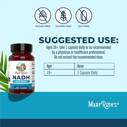 Mary Ruth's NADH Capsules NAD+ Precursor for Cellular Energy 30 Count