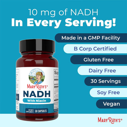 Mary Ruth's NADH Capsules NAD+ Precursor for Cellular Energy 30 Count
