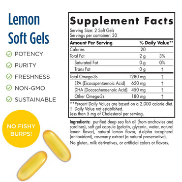 Nordic Naturals Ultimate Omega High-Potency Omega-3 Lemon Flavor 60 Soft Gels