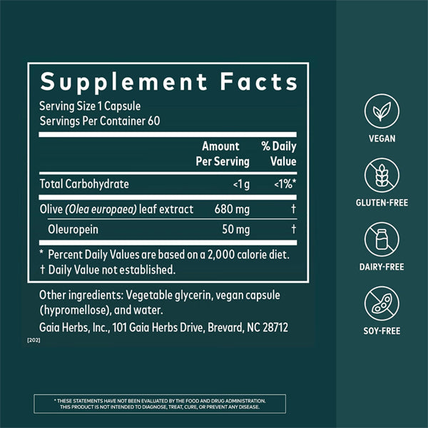 Gaia Herbs Olive Leaf Immune Support Supplement 60 Vegan Capsules Gaia Herbs
