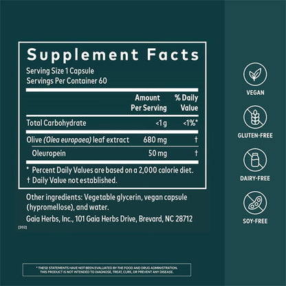 Gaia Herbs Olive Leaf Immune Support Supplement 60 Vegan Capsules Gaia Herbs