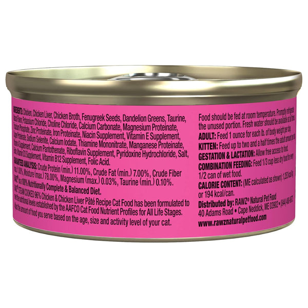 18 Pack - Rawz Natural Premium Pate Canned Cat Wet Food Chicken & Chicken Liver RAWZ