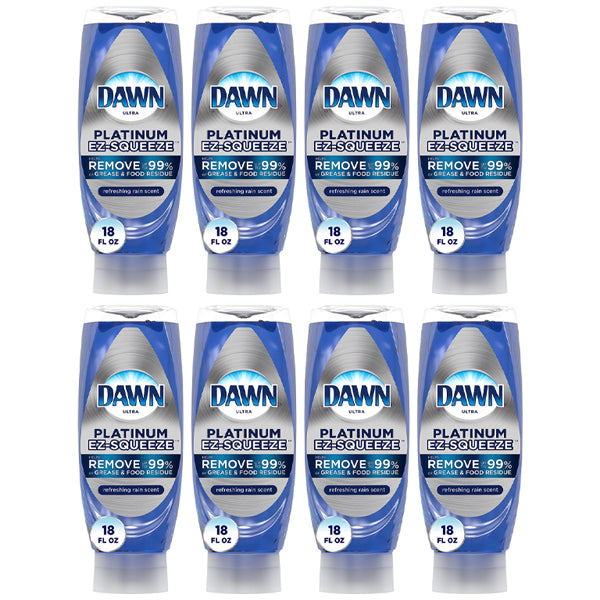 8 Pack - Dawn EZ-Squeeze Platinum Dishwashing Liquid Dish Soap, Refreshing Rain Scent, 18 fl oz