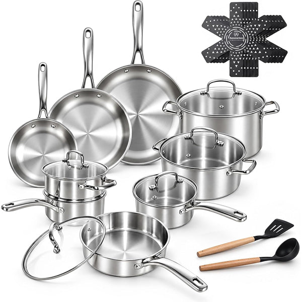 Ammeloo 22-Pieces Stainless Steel Cookware Set with Lids, Pots and Pans Set Ammeloo