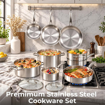 Ammeloo 22-Pieces Stainless Steel Cookware Set with Lids, Pots and Pans Set Ammeloo