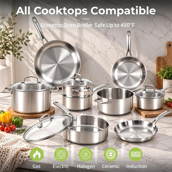Ammeloo 22-Pieces Stainless Steel Cookware Set with Lids, Pots and Pans Set Ammeloo