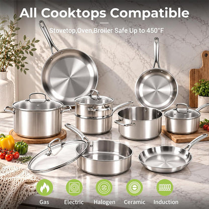 Ammeloo 22-Pieces Stainless Steel Cookware Set with Lids, Pots and Pans Set Ammeloo