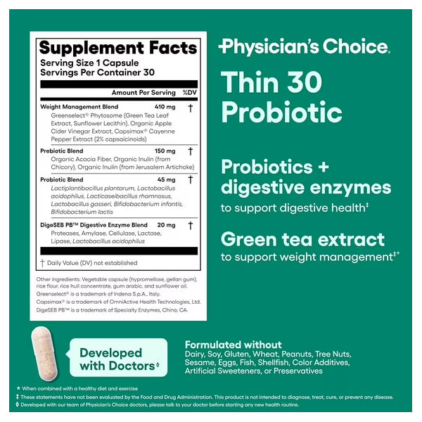 Physician's Choice Thin 30 Probiotic for Weight Management 30 Count Physician's Choice