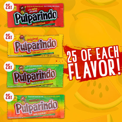 100 Count - Pulparindo Mexican Candy Variety Pack Tamarind, Mango, Watermelon & Extra Spicy Flavors