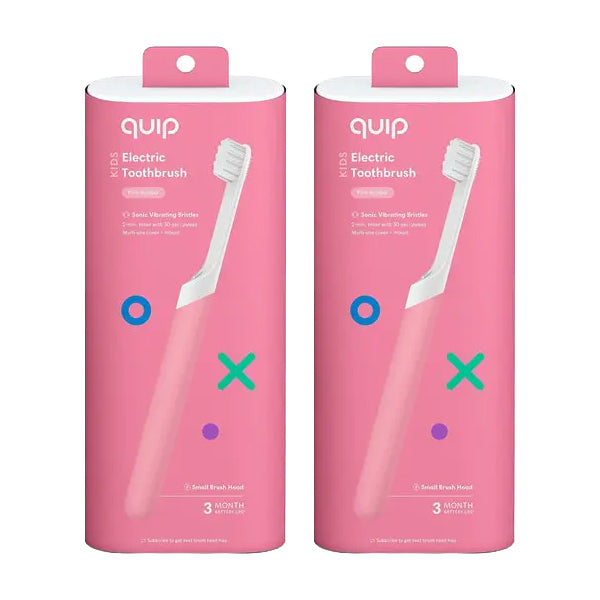 2 Pack - Quip Sonic Toothbrush for Kids Timed Electric Toothbrush Small Head Soft - Pink Quip