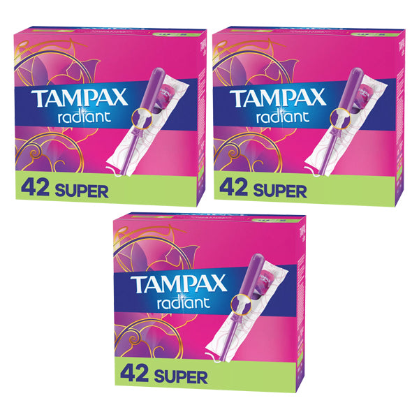 3 Pack - Tampax Radiant Super Absorbency Unscented Tampons 42 Count