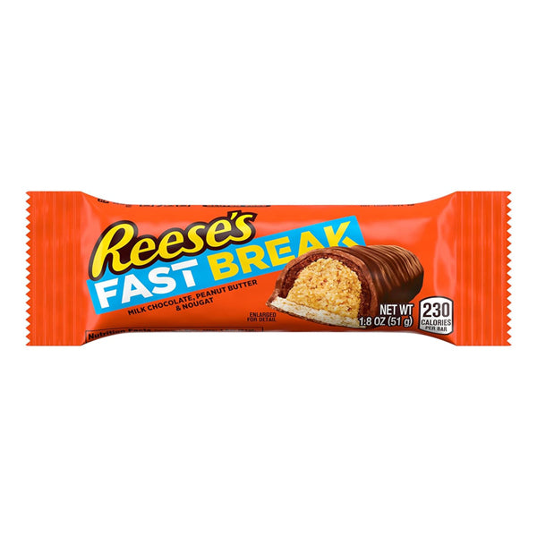 2 Boxes - REESE'S FAST BREAK Peanut Butter Nougat Candy Bars, 1.8 oz 18 Count Each