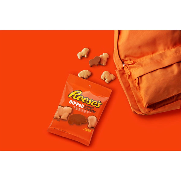 12 Pack  - REESE'S Milk Chocolate and Peanut Butter Candy Dipped Animal Crackers 4.25 oz Bag