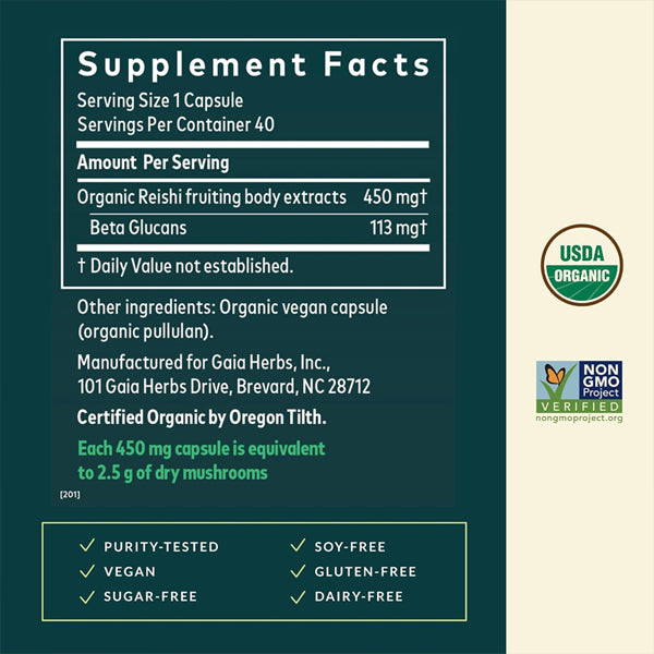 Gaia Herbs Reishi Mushroom Immune Support 40 Vegan Capsules Gaia Herbs