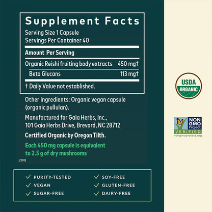 Gaia Herbs Reishi Mushroom Immune Support 40 Vegan Capsules Gaia Herbs