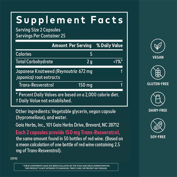 Gaia Herbs Resveratrol for Antioxidant Support 50 Vegan Capsules Gaia Herbs