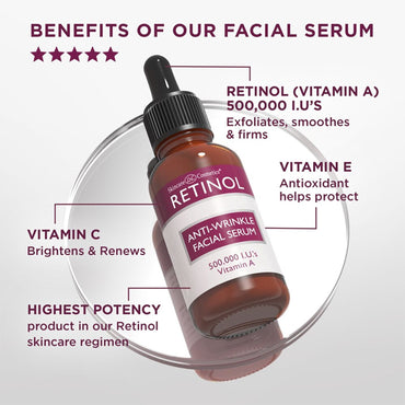 Skincare Cosmetics Retinol Vitamin Enriched Anti-Wrinkle Facial Serum 1oz