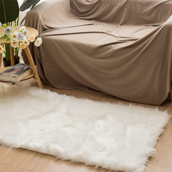 White Luxury Faux Fur Sheepskin Rug 2'x3' Super Soft Plush Washable