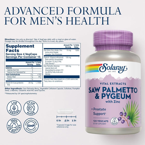 Solaray Saw Palmetto & Pygeum Prostate Health Supplement 120 VegCaps