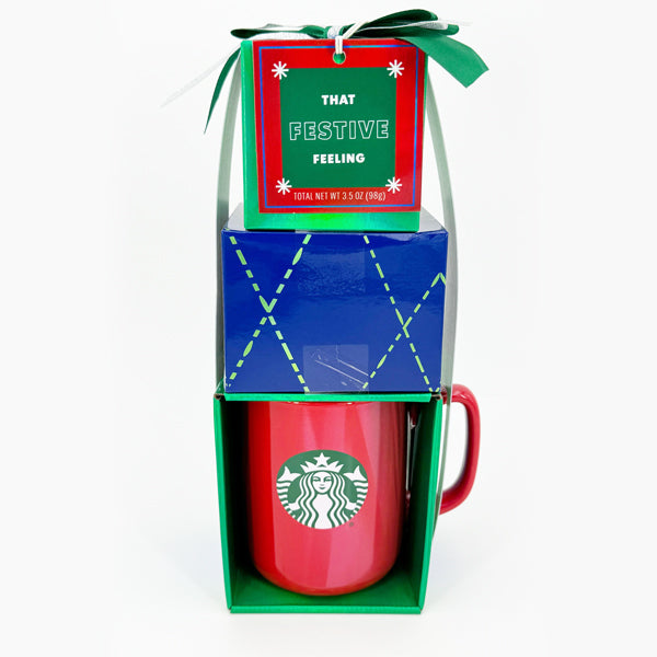 Starbucks Holiday Gift Set Ceramic Mug with Hot Cocoa and Holiday Blend Coffee