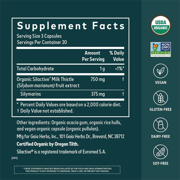 Gaia Herbs Milk Thistle Liver Supplement 60 Vegan Capsules Gaia Herbs