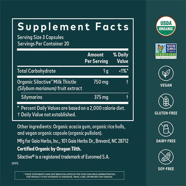Gaia Herbs Milk Thistle Liver Supplement 60 Vegan Capsules Gaia Herbs