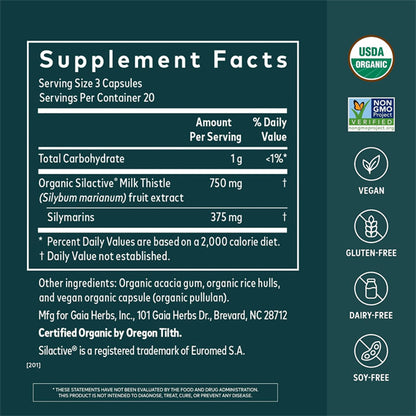 Gaia Herbs Milk Thistle Liver Supplement 60 Vegan Capsules Gaia Herbs