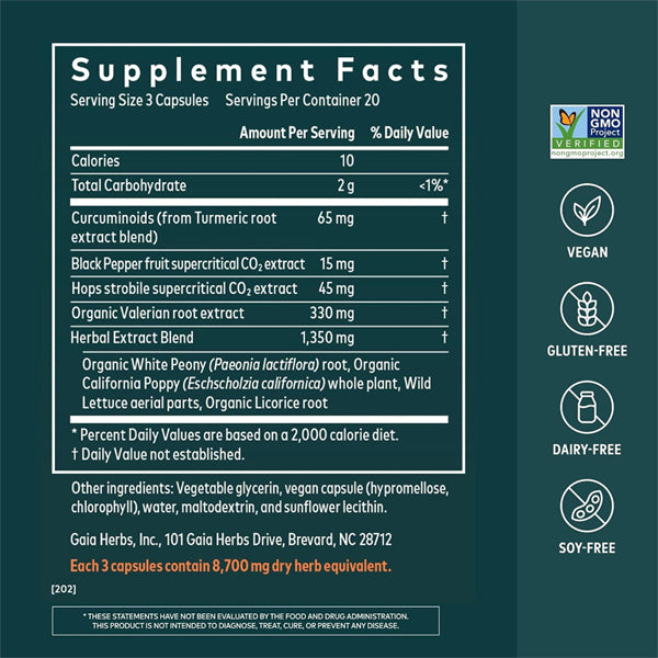 Gaia Herbs Turmeric Supreme Ache P.M. Sleep Support 60 Vegan Capsules Gaia Herbs