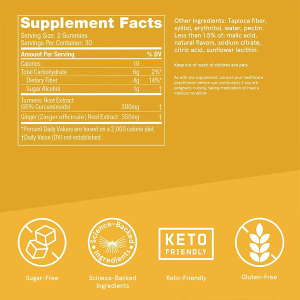 Bulletproof Sugar-Free Peach Ginger Turmeric Gummies 300mg 60 Count