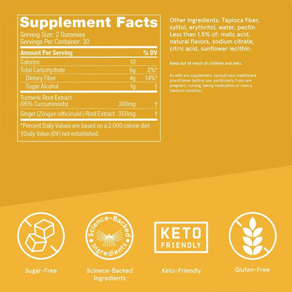 Bulletproof Sugar-Free Peach Ginger Turmeric Gummies 300mg 60 Count