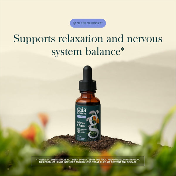 Gaia Herbs Valerian & Poppy 1oz Regenerative Organic Certified Gaia Herbs