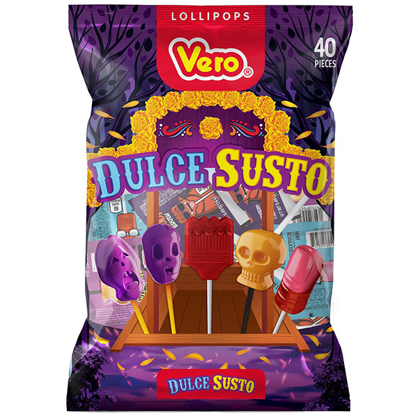 Vero Dulce Susto Mix Assorted Individually Wrapped Mexican Lollipops 40 Count