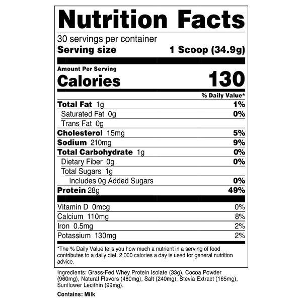 Transparent Labs Grass-Fed Whey Protein Isolate Milk Chocolate Flavor 2.3lbs