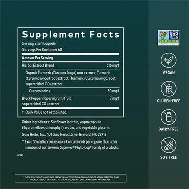Gaia Herbs Turmeric Supreme Extra Strength 60 Vegan Capsules Gaia Herbs