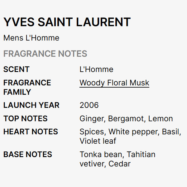 Yves Saint Laurent L'Homme EDT Spray for Men 3.3oz