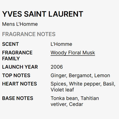 Yves Saint Laurent L'Homme EDT Spray for Men 3.3oz