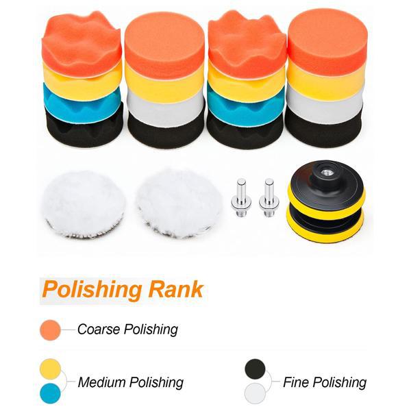 25 piece Car Polishing Pad Kit Drill Tip Connection - 3" Pads