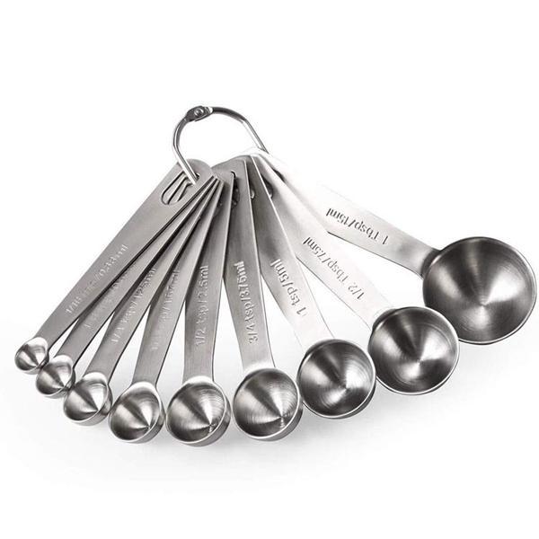 Stainless Steel Measuring Spoons with Ring Holder - Set of 9
