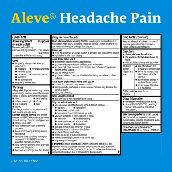 3 Pack - Aleve Headache Pain Reliever Naproxen Sodium Tablets, 50 Ct Each