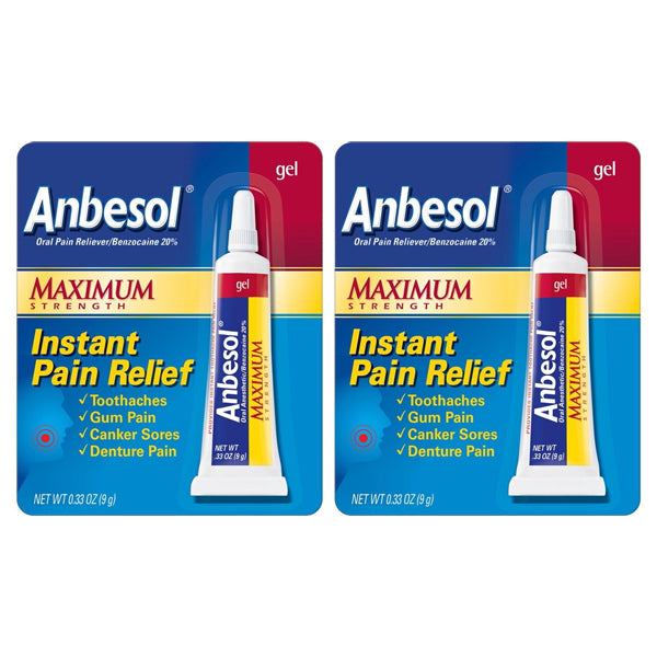 Anbesol Gel Maximum Strength, Instant Oral Pain Relief, 0.33 oz. - 2 Pack