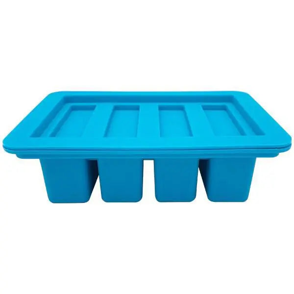 The Deal Society Gourmet Silicone Butter Mold with Lid features 4 rectangular cavities and is made from BPA-free, non-stick silicone—perfect for making large ice cubes or butter.