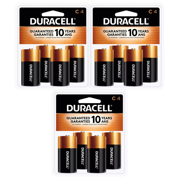 3 Pack - Duracell Coppertop C Batteries - 12 Batteries Total