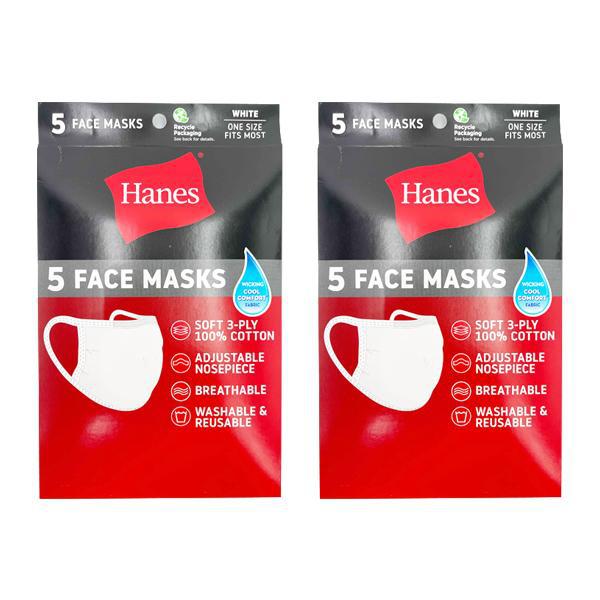 Hanes Cotton Fabric Reusable Washable Comfortable Face Mask - 2 Pack