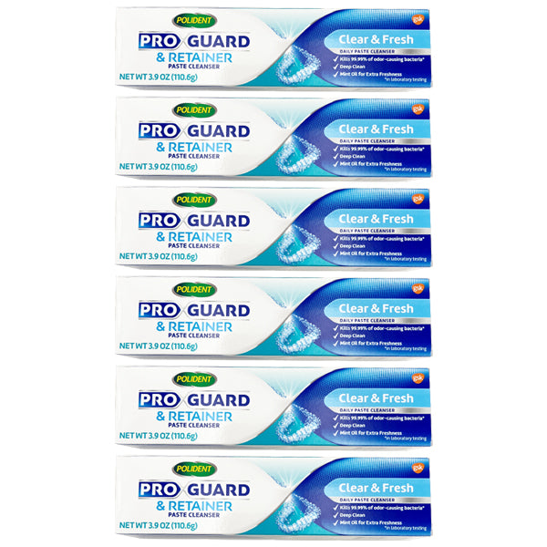 6 Pack - Polident Pro Guard Mouth Guard and Retainer Cleaner Paste, Clear and Fresh, 3.9 Oz