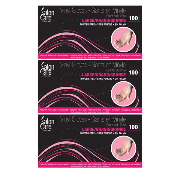 3 Pack - Salon Care Clear Vinyl Powder-Free Large Gloves - 100 ct Each