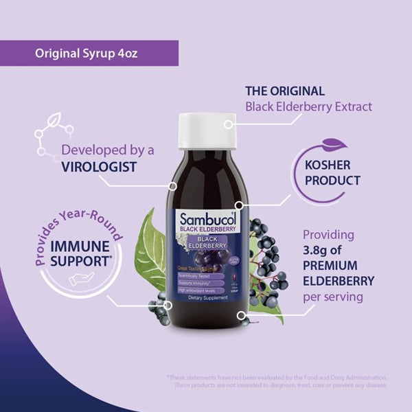 2 Pack - Sambucol Original Black Elderberry Extract Liquid Syrup 4 Ounce Each
